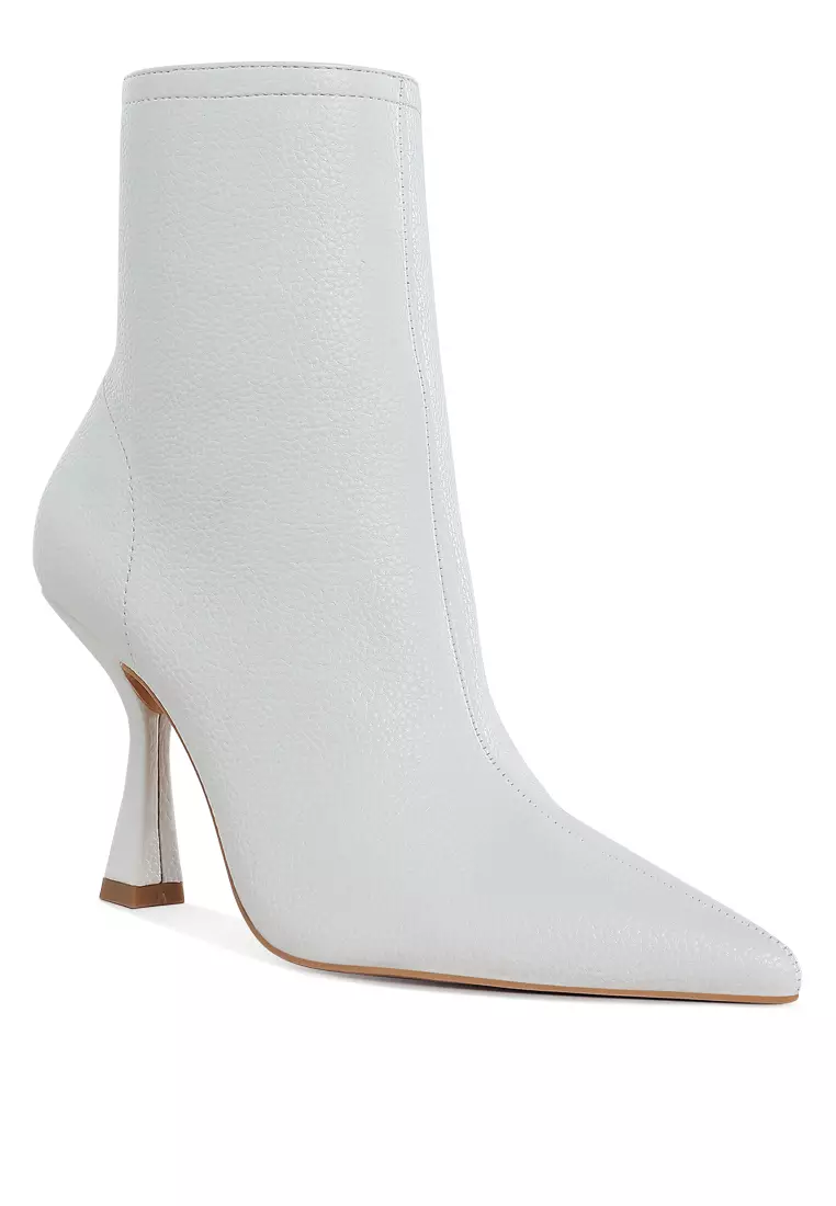 Pleather Pointed Toe Ankle Boots in White