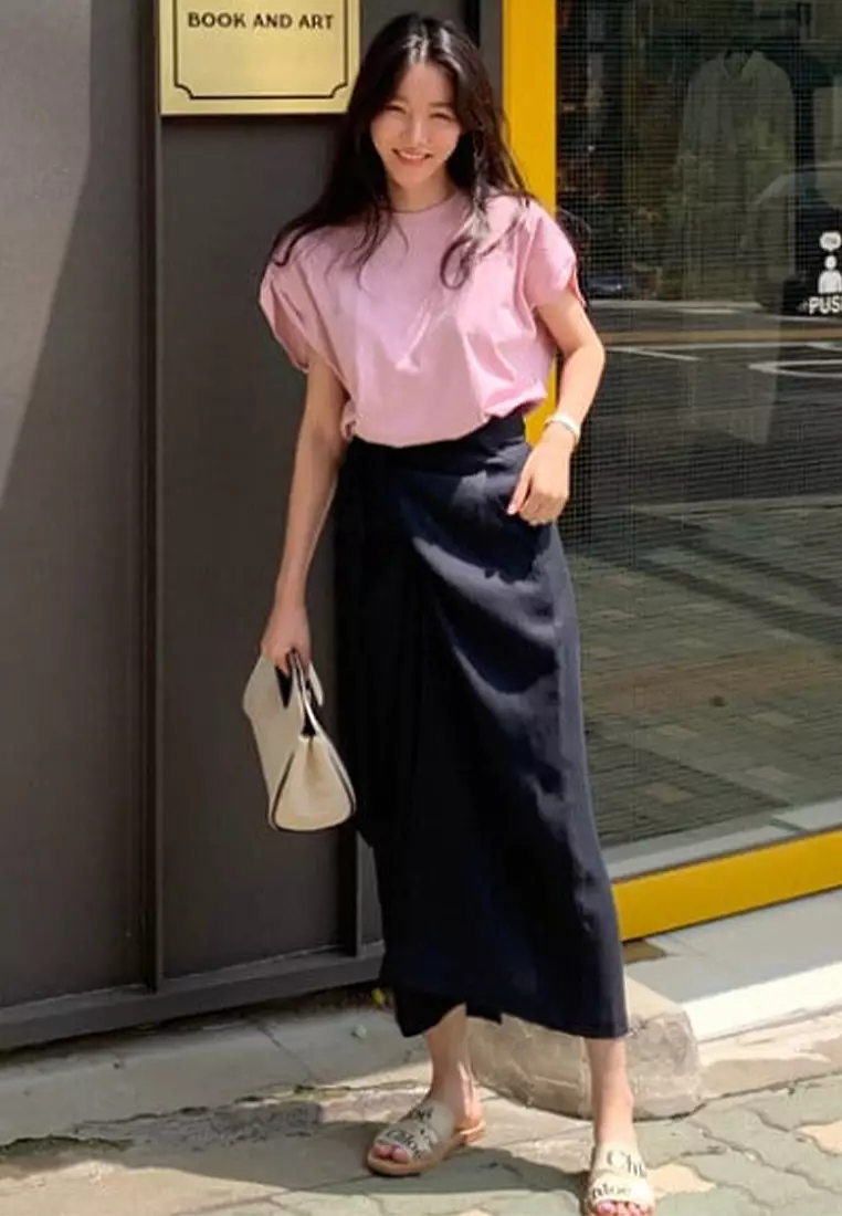 New loose short-sleeved T-shirt + strappy high-waist skirt suit CA24032539PI
