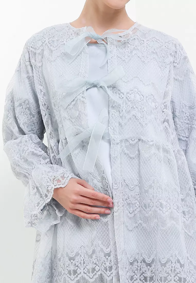 3 Ribbon Emb Mesh Outer W/ Separate Ruffle Hem Inner
