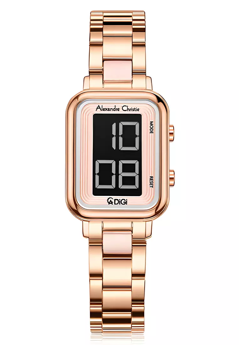 Alexandre Christie DiGi - Jam Tangan Digital Wanita - Rosegold Pink - All Stainless Steel - 9401LHBRGPN