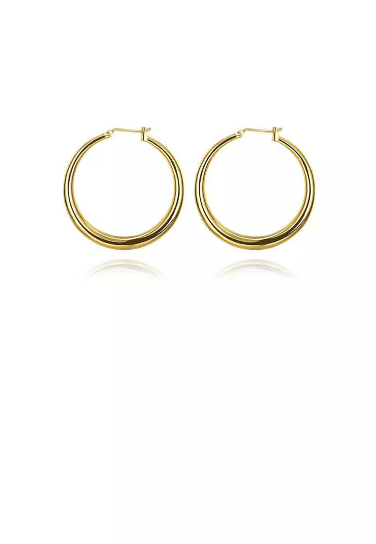 Gold round hoop best sale earrings