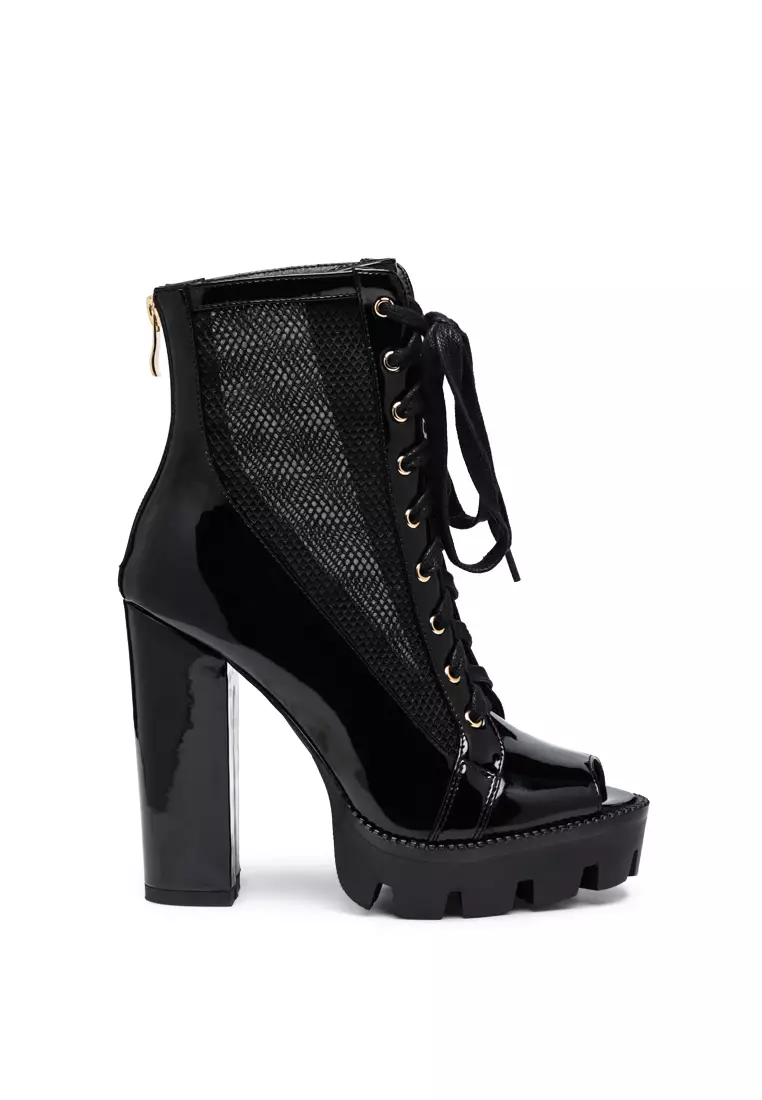 Discount on London Rag  shoes - SKU: Peep Toe Lace-Up Booties In Black