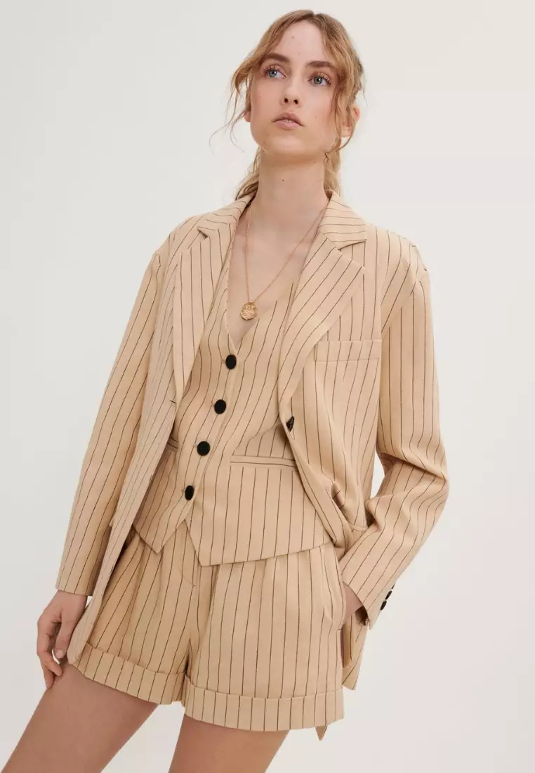 Beige on sale striped blazer