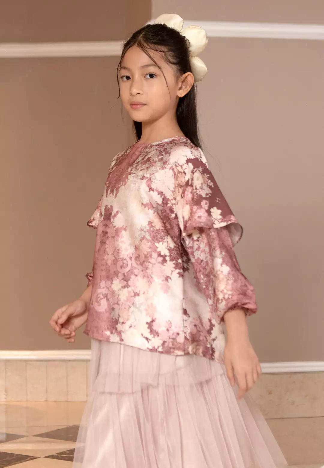 HijabChic Evalina Girl Top Rosewood - Baju Lebaran Motif Cantik Anak Perempuan