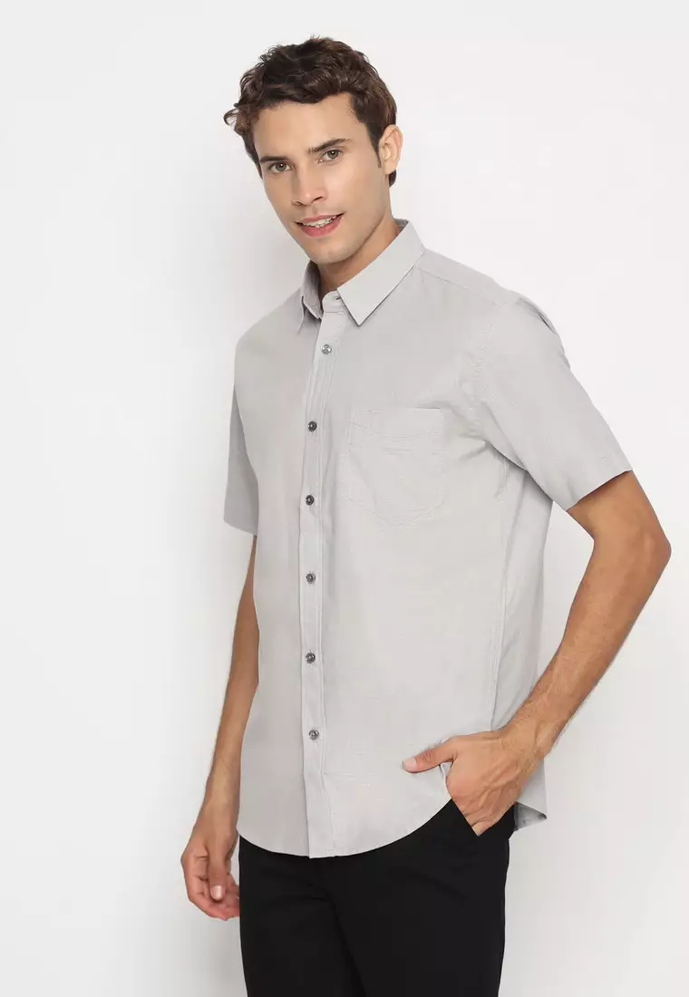 RBJ Kemeja Polos Cotton Slub Light Grey Regular Fit Pria