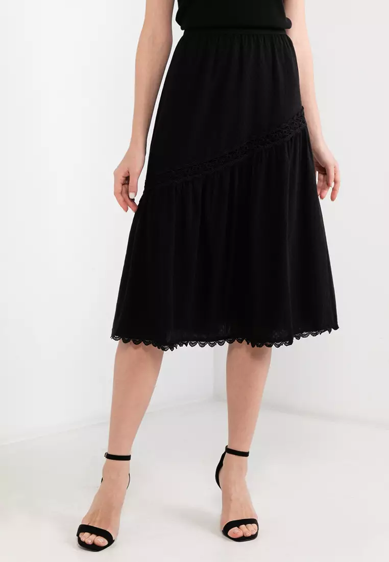 Elastic waist skirt clearance midi