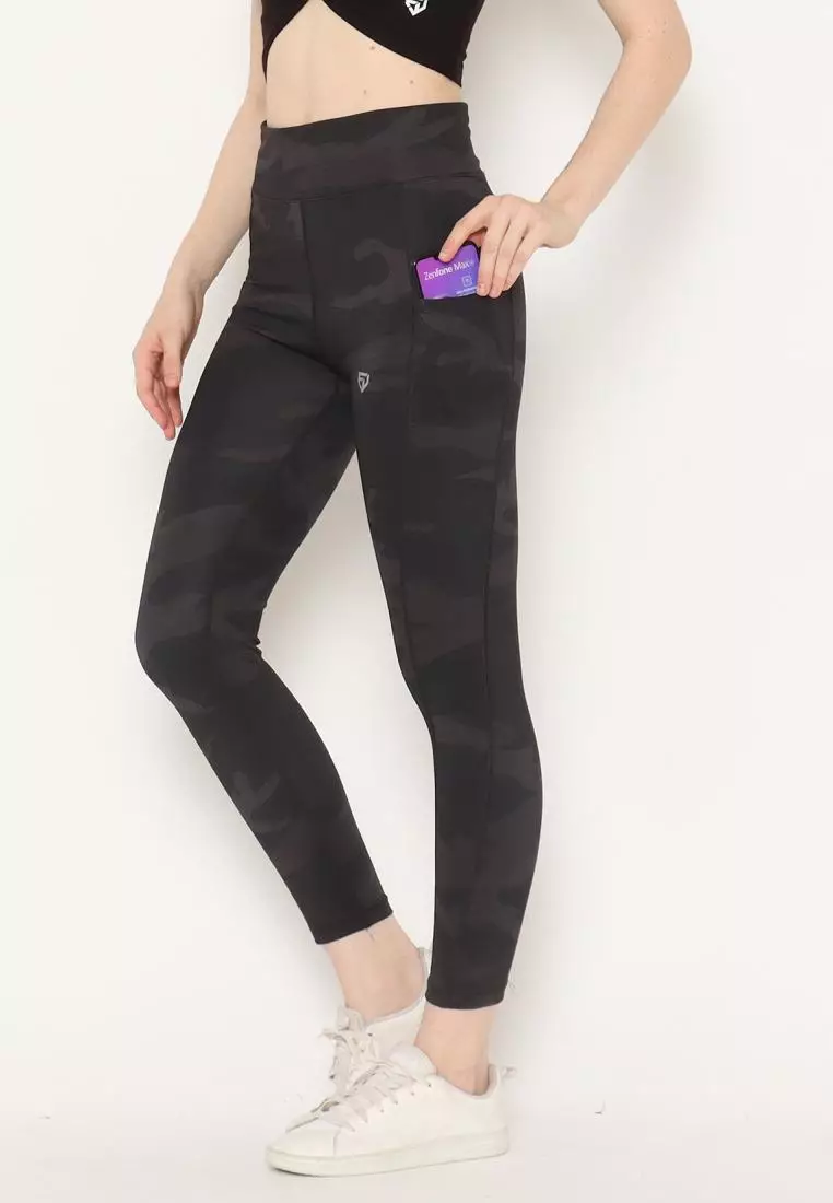 FITWEAR - ELIA POCKET CAMOUFLAGE SPORT LEGGING - BLACK