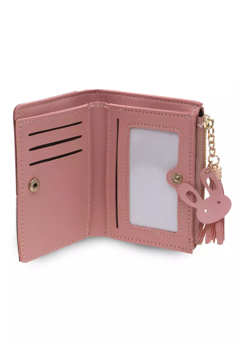 Dompet Mini Triple Color Design Simple Detail Zip - Pink Muda