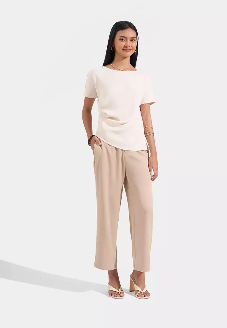 Asymmetrical Blouse with Draped Waist Detail