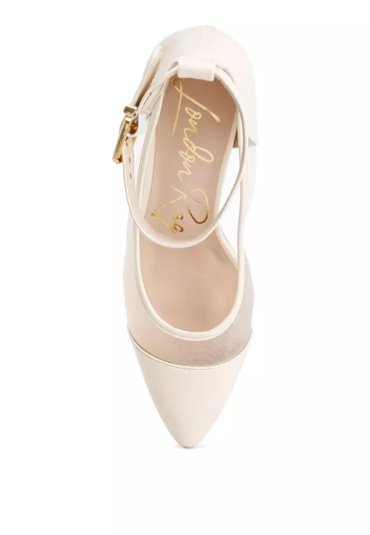 Pompa Tali Pergelangan Kaki Ujung Runcing Krem