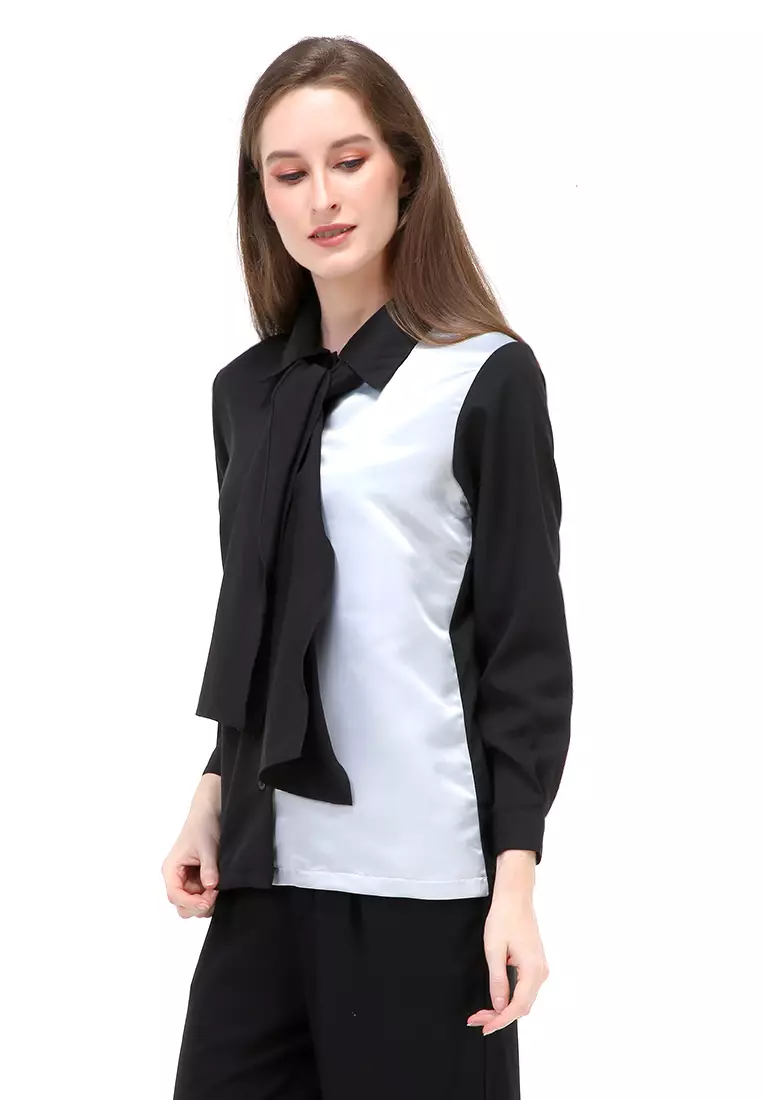 Caliya Blouse Long Sleeves Wanita Motif Polos Atasan Wanita Casual - Grey