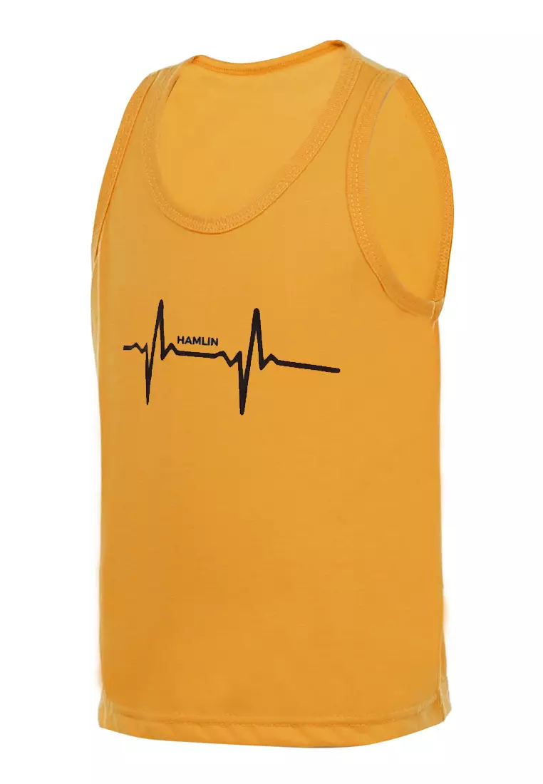 Oriel Singlet Anak Unisex Motif Detak Kids Tshirt Sleeveless Material Cotton ORIGINAL - Yellow