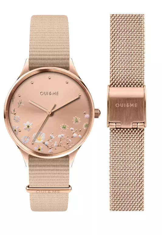 [Sustainable Watch] Oui & Me Petite Bichette Special Pack Nude NATO Band with Rose Gold Mesh Band Ladies Watches ME010174