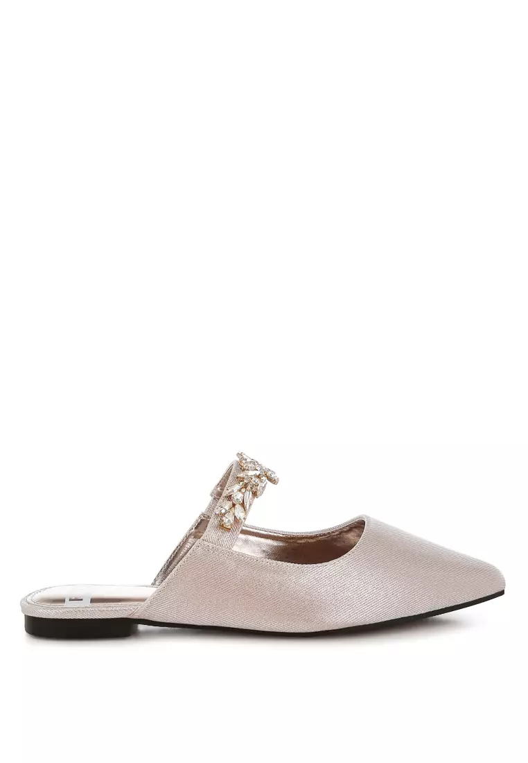 Discount on Rag & CO.  shoes - SKU: Diamante Strap Glitter Mules in Beige
