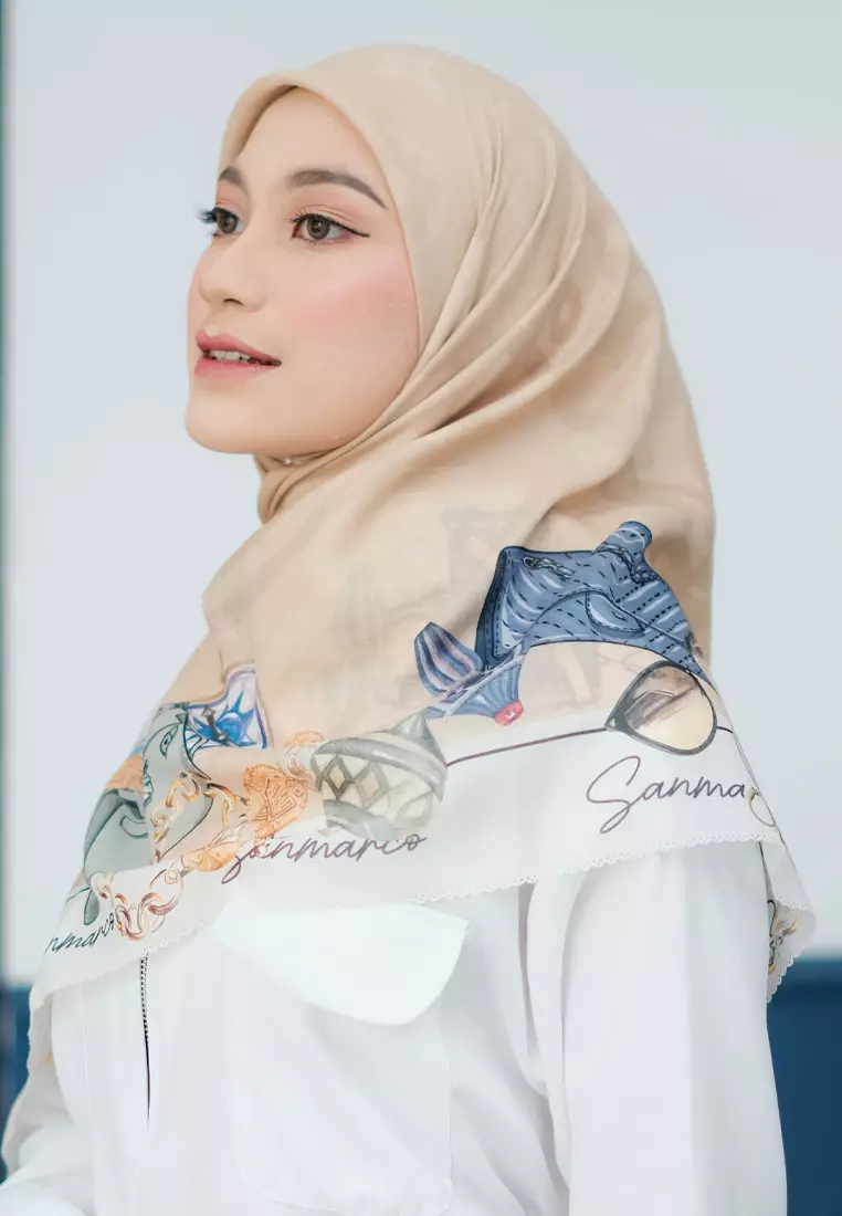 Bags Series Signature Square Voile Scarf Hijab Wanita Premium Segi Empat Alma Beige