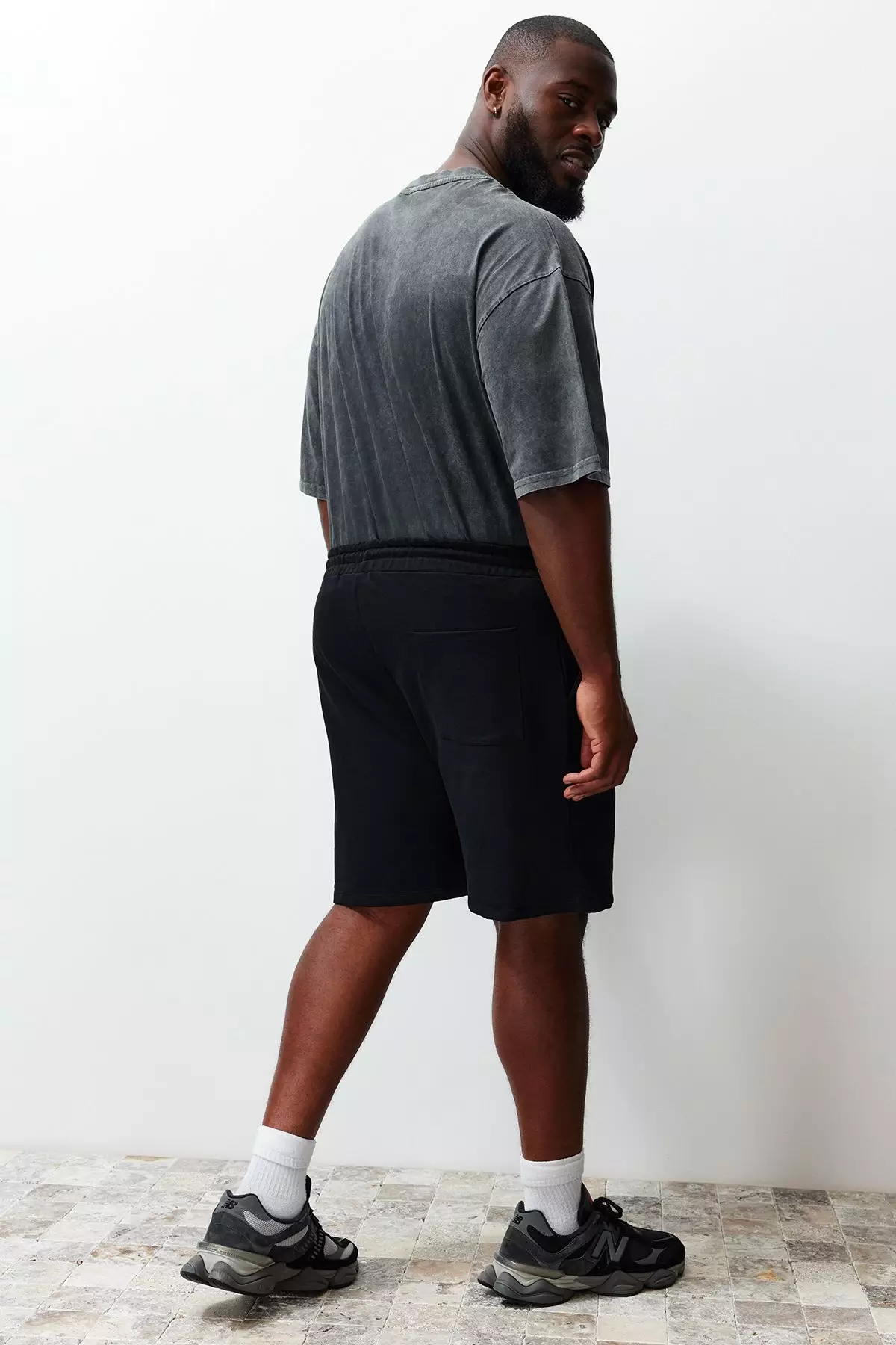 Plus Size Black Regular Cut Comfortable 100% Cotton Basic Shorts TMNSS24AP00001