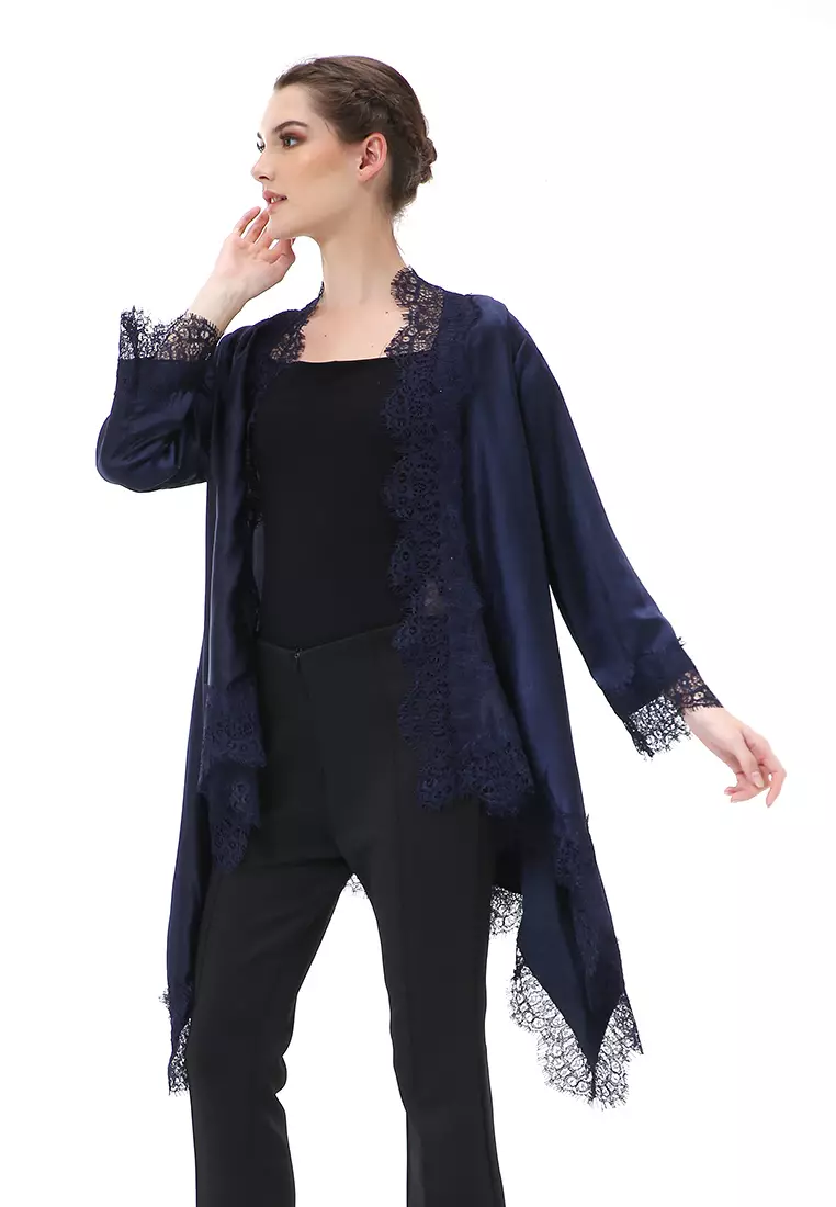 Reine Atasan Wanita Outer Kebaya Traditional Design Material Silk ORIGINAL - Navy