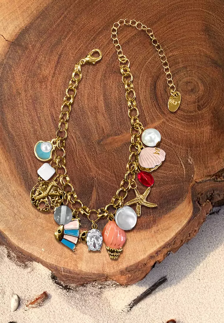 Beaded Summer Sea Charm Gold Bracelet