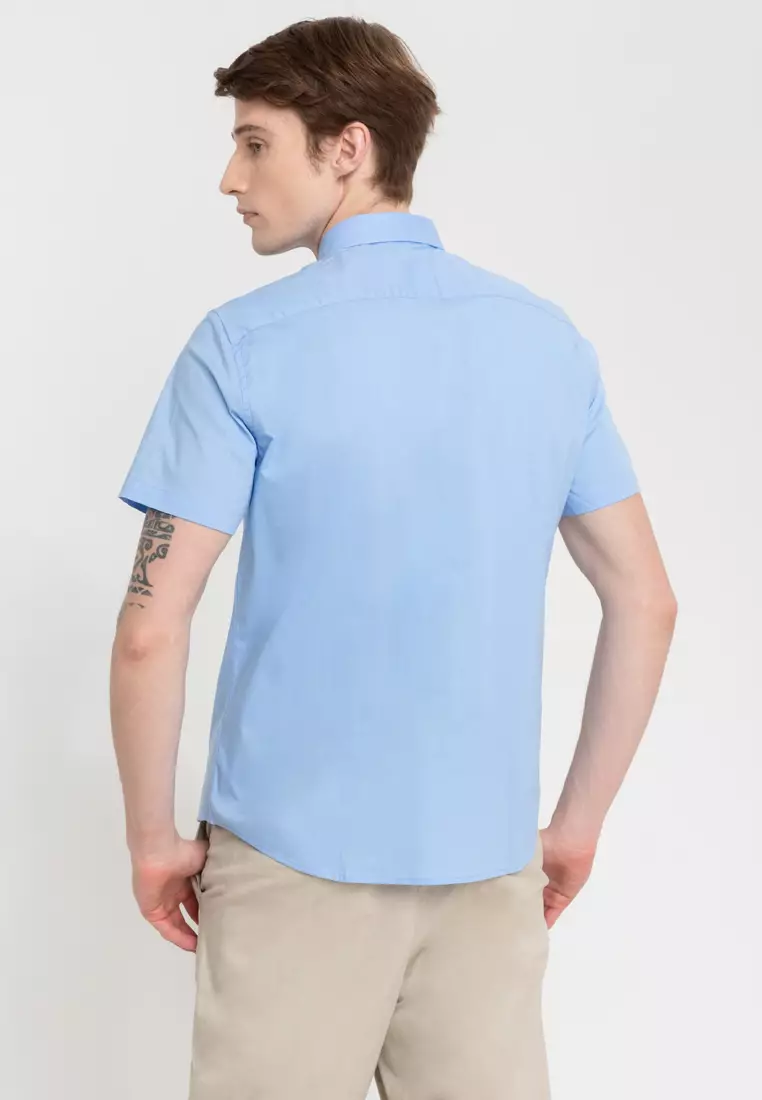 Woven Short Sleeves Casual Poplin Stretch