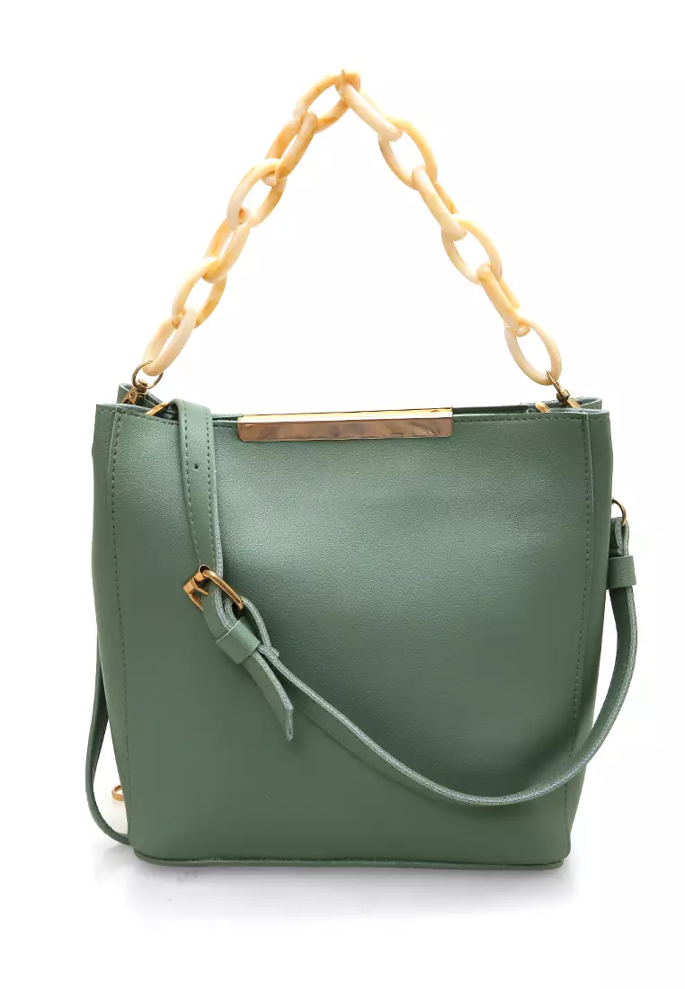 Viona Sling Bag Wanita Remaja Rantai Premium Polos - Soft Green