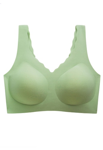 ZITIQUE green Non-wire Sports Bra With Side Tuck-Green B2D38USE946881GS_1