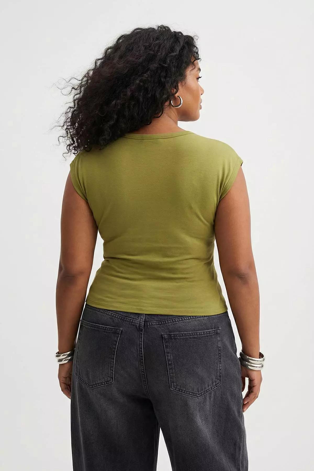 Oil Green Viscose Ribbed Flexible Comfortable Basic Knitted Plus Size Blouse Tbbss26Af00053