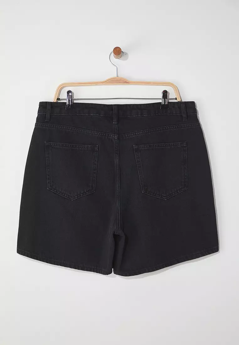 Black High Waist Wide Leg Plus Size Shorts Skirt TBBSS25AP00032