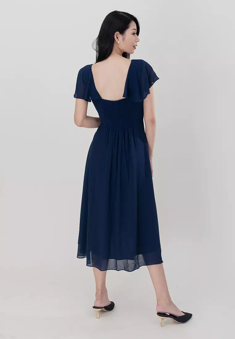 V-Neckline Chiffon Midi Dress