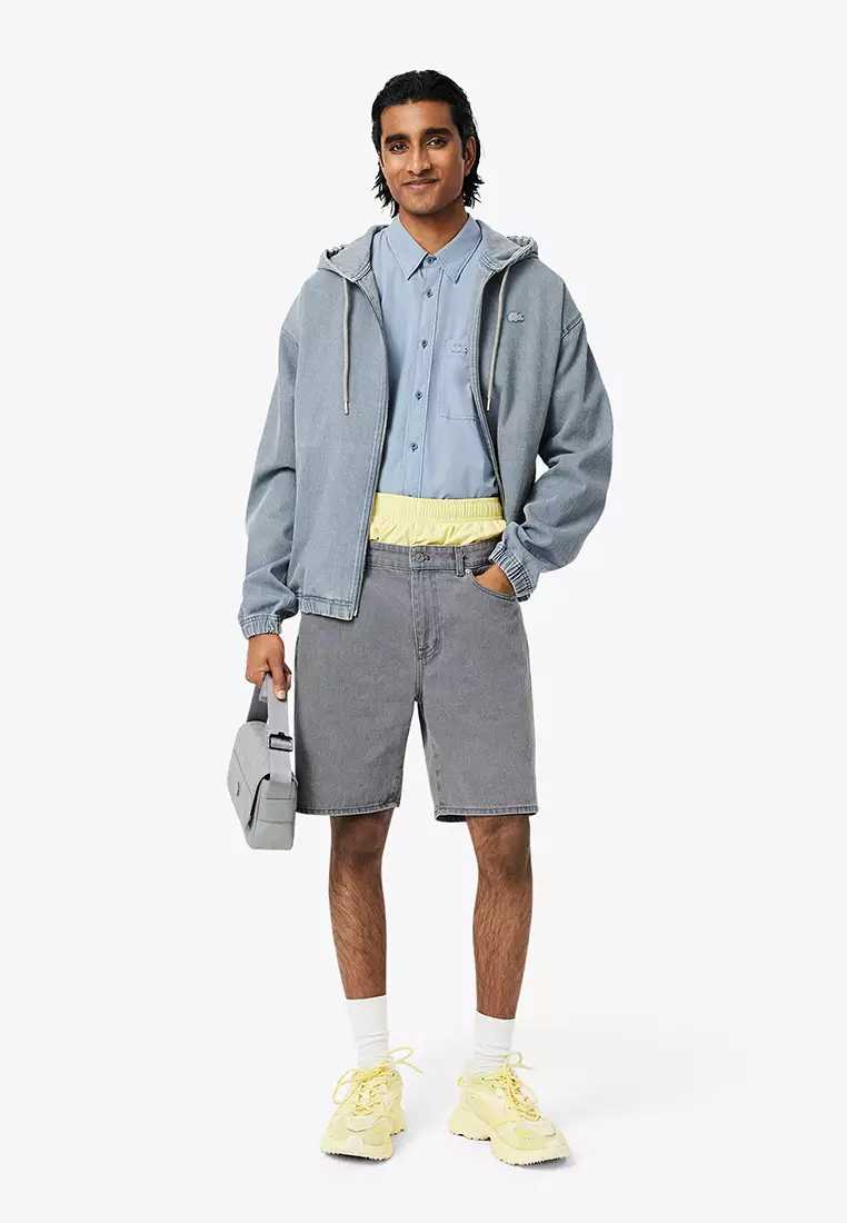 Washed Effect Dyed Denim Bermuda Shorts