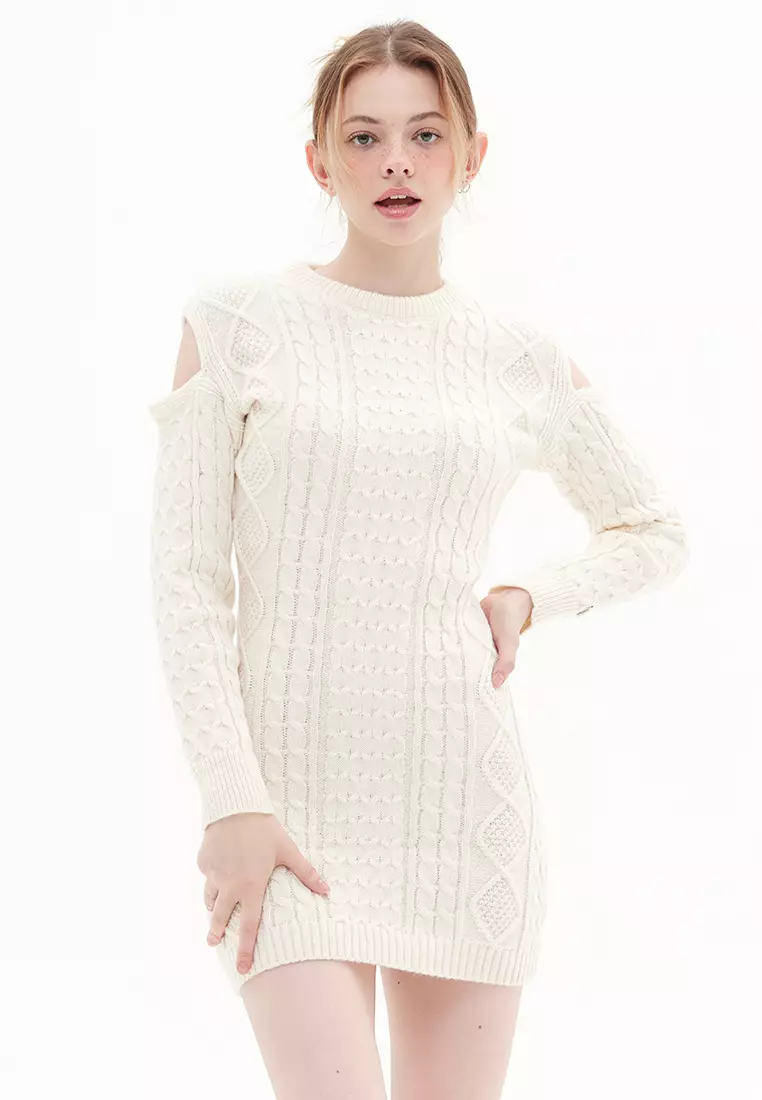 White off the shoulder jumper dress cheap