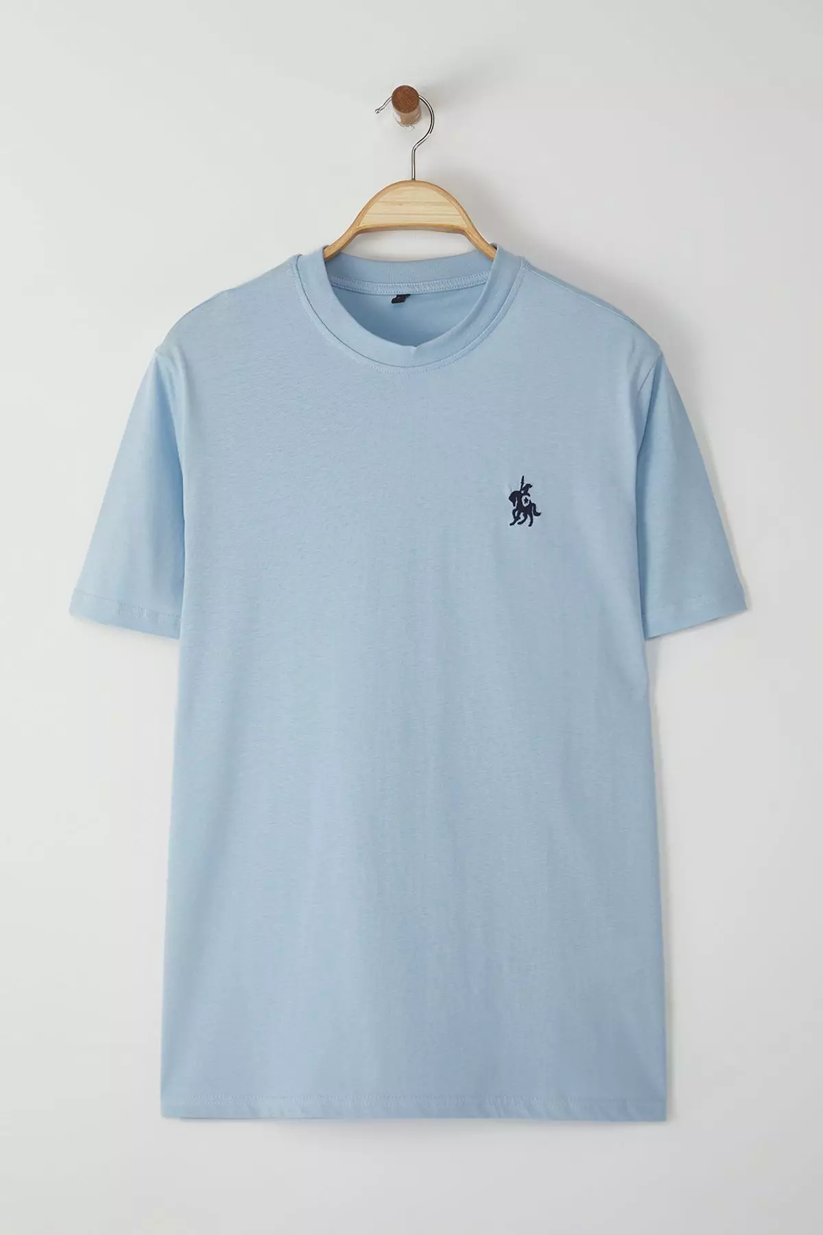 Light Blue Regular Cut Embroidery Detailed 100% Cotton T-Shirt TMNSS24TS00056