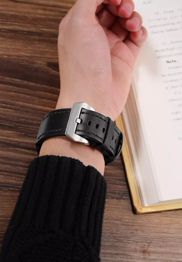 Tali Kulit Asli Jam Tangan Leather Strap 24mm hitam