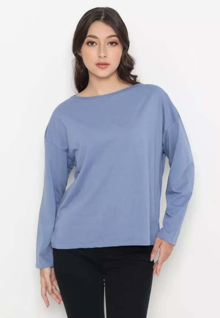 Matsuda Kaos Oversize Polos Wanita Lengan Panjang T Shirt Olive