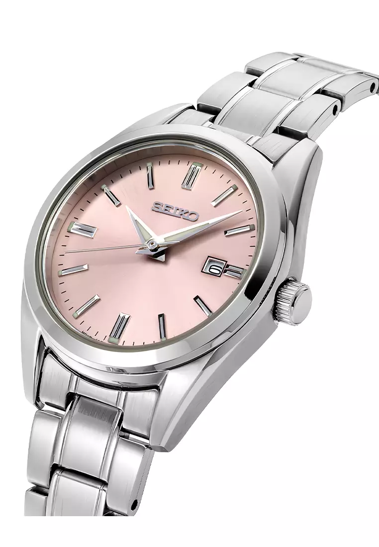 Seiko Quartz Classic Ladies Pink Dial Silver Stainless Steel Bracelet Women’s Watch - SUR529P1