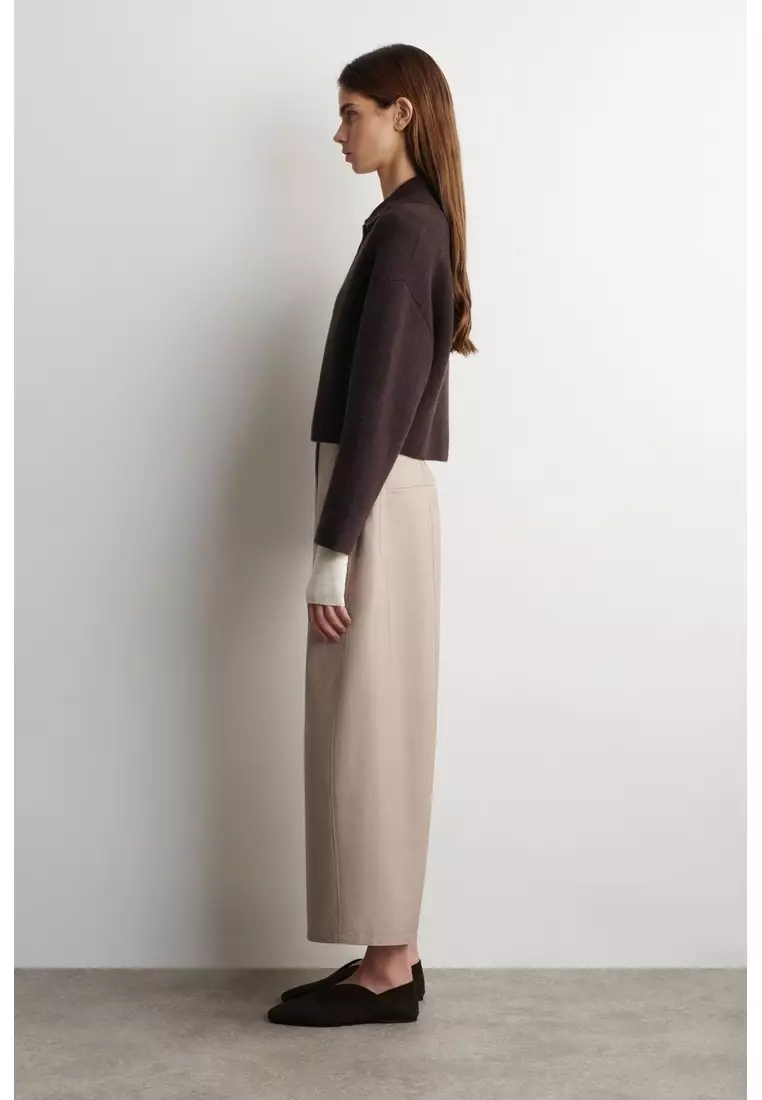 CROPPED BARREL-LEG COTTON TROUSERS