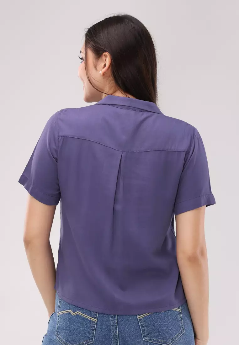 Single Twill Woven Short Sleeves Blouse
