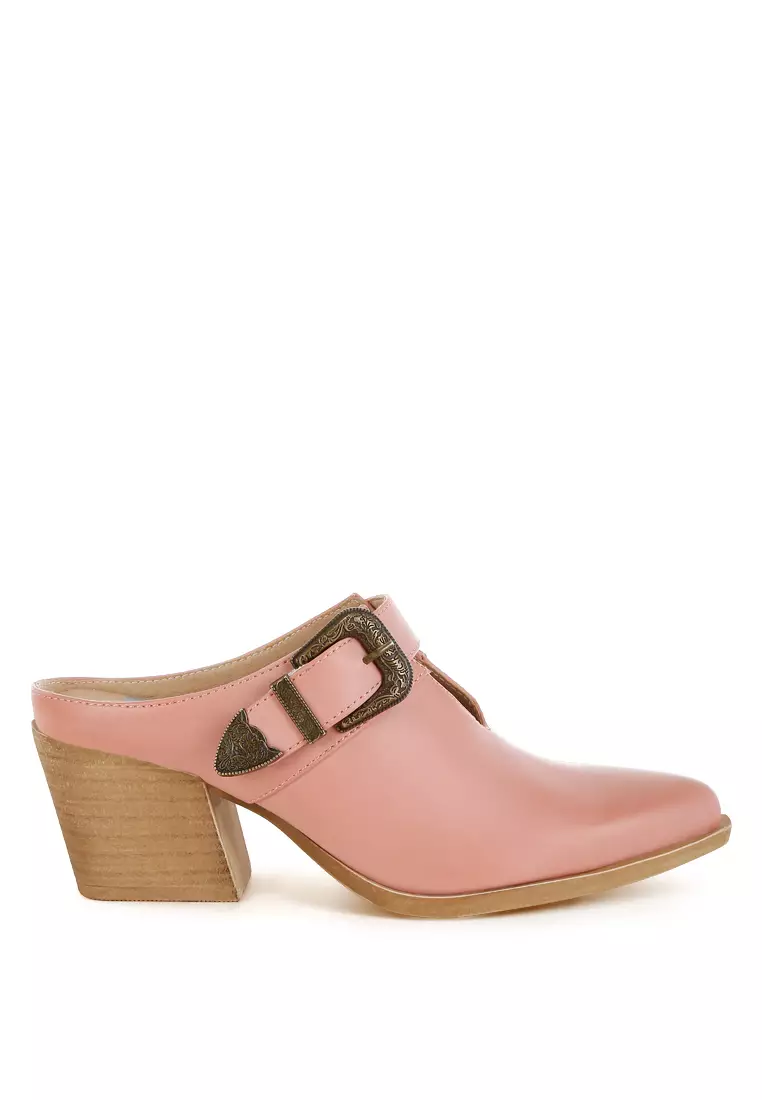 Discount on Rag & CO.  shoes - SKU: Carved Buckle Statement Mules in Pink