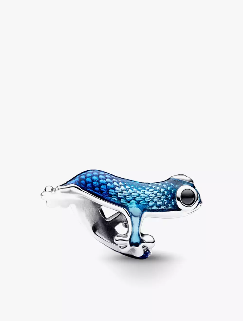 Gecko sterling silver charm with black crystal and shaded transparent metallic light to dark blue enamel