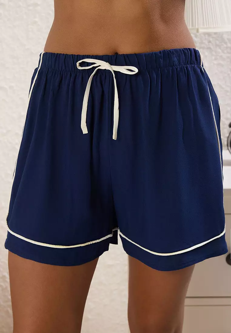 Multi-Colored 2-Pack Tied/Bow and Piping Viscose Shorts Woven Pajama Bottoms THMSS25PJ00012