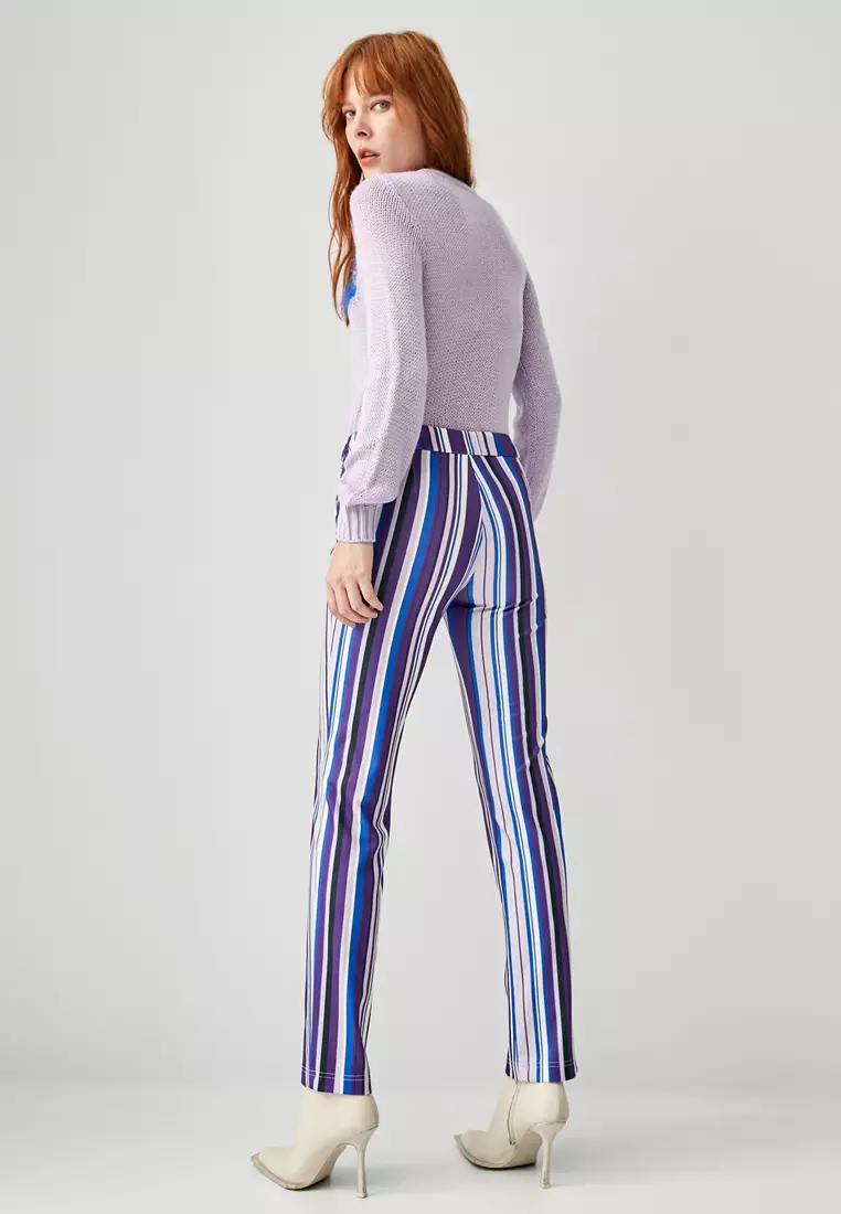 Purple and top white striped pants