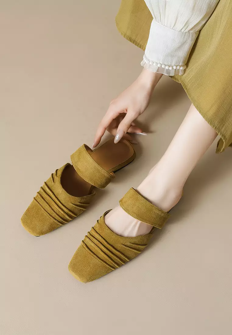 Pleated Suede Mules WW206-2