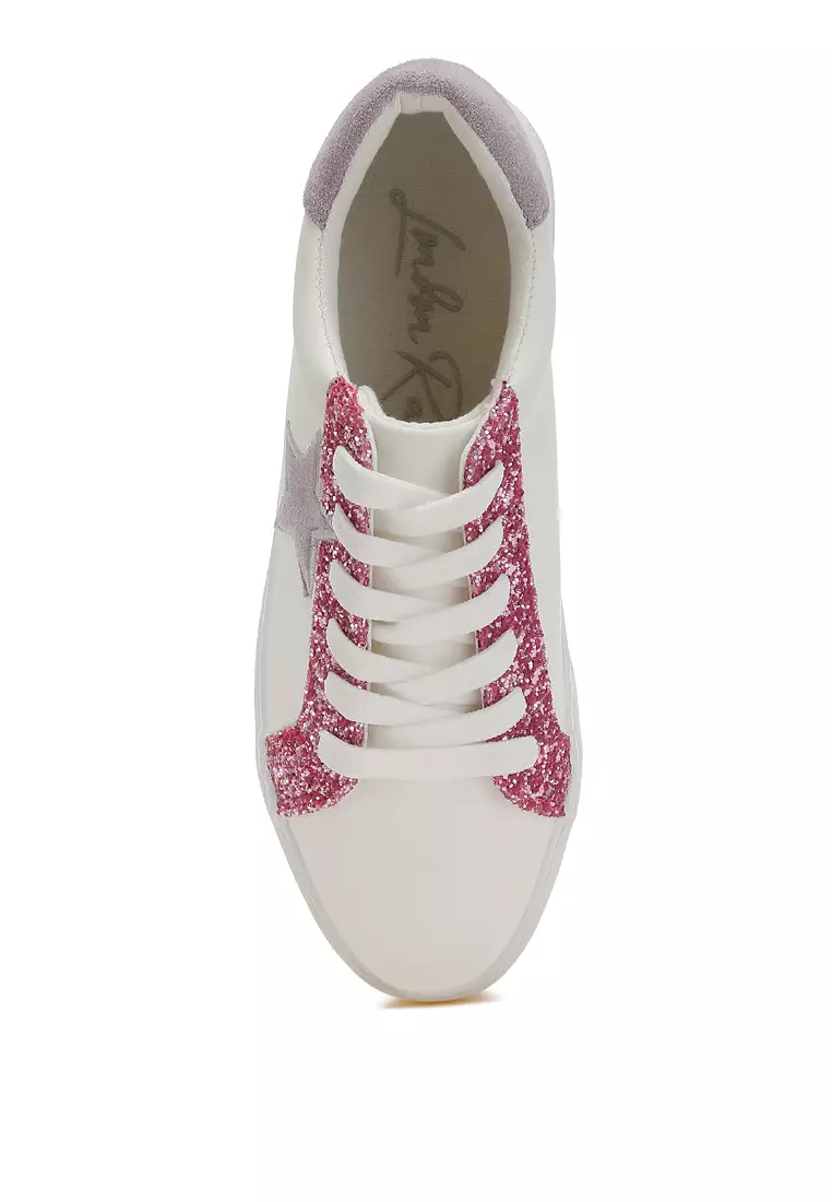 Metallic Star Glitter Sneakers in White Pink