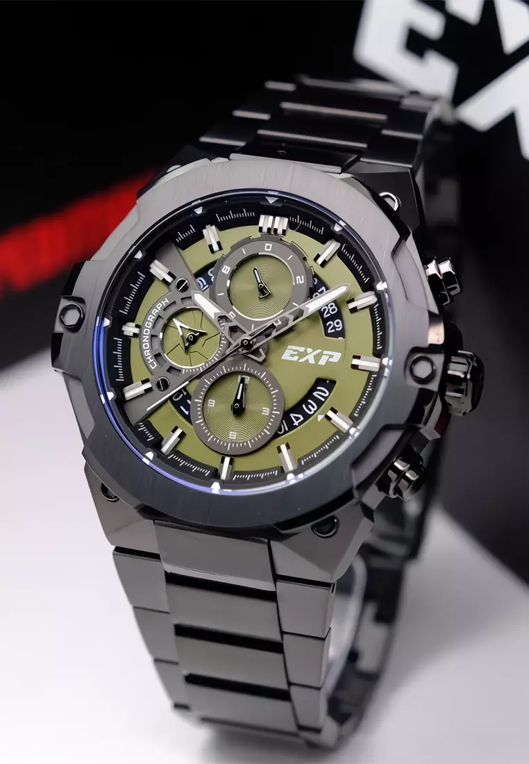 Expedition EXP - Jam Tangan Chronograph Pria - Black Case Green Dial Stainless Steel - 6838 MCBIGGN