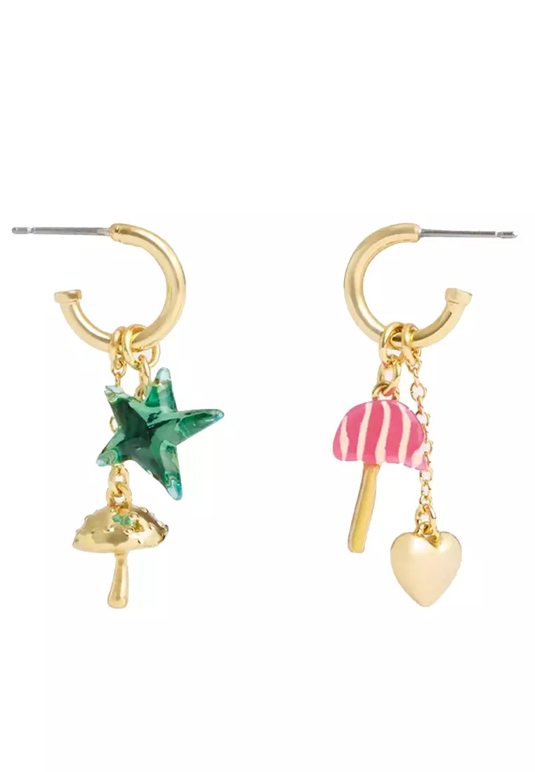 Observed By Us Mismatch Star And Mushroom Huggie Earrings in Gold/ Multi CV260