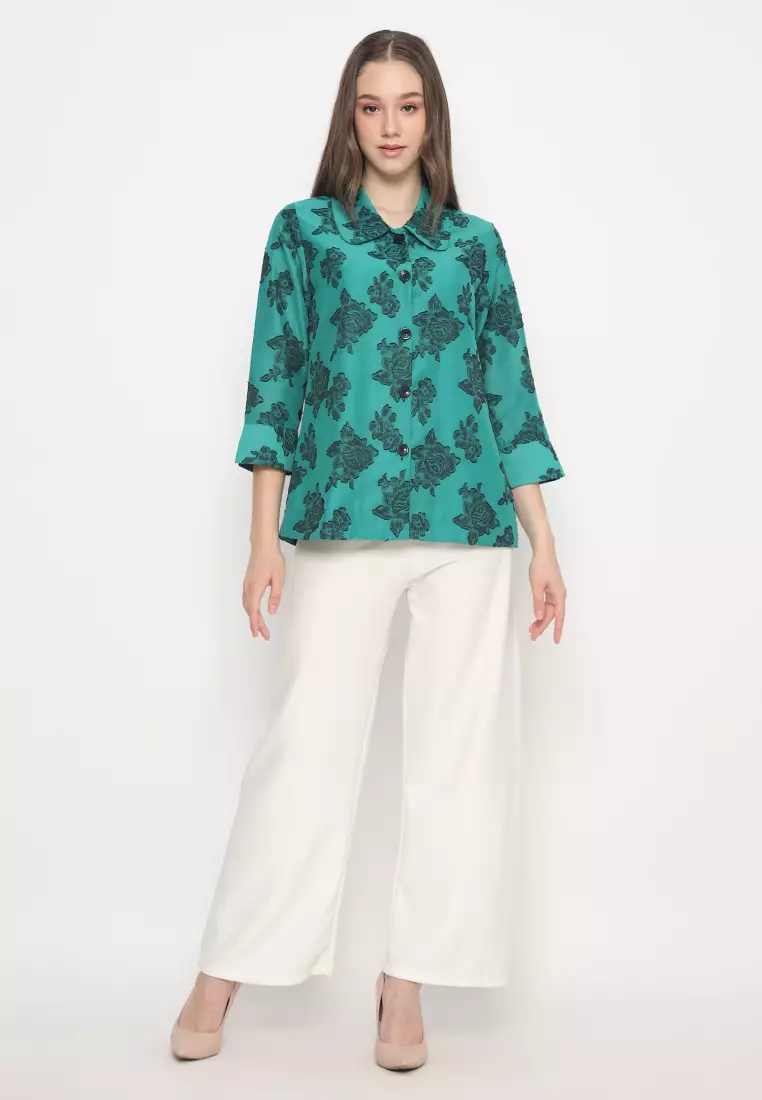 Shirt With Rose Pattern Green By Brilliant Girl Warna Hijau