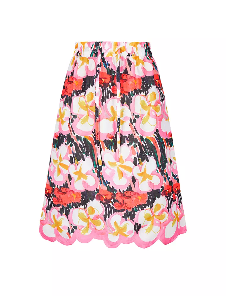 A-Line Printed Midi Waist Skirt
