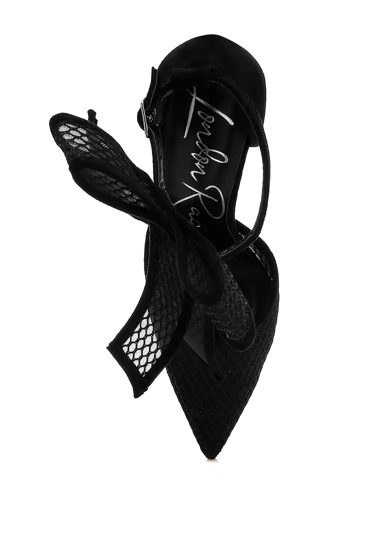 Big Bow Detail Stiletto Sandals in Black