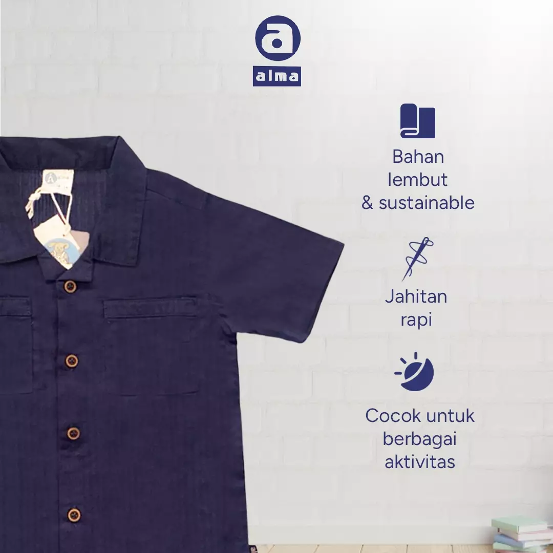Alma Kids & Baby Kemeja Anak Navy/Biru Dongker Full Cotton