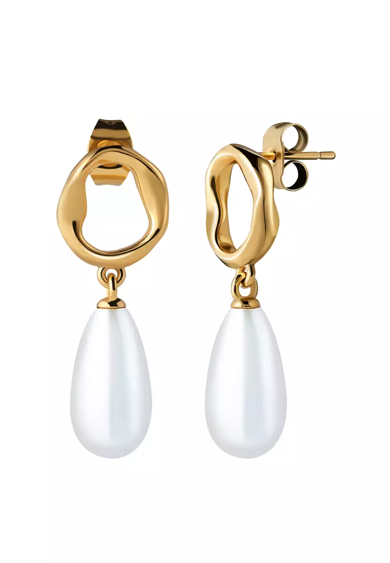 Vladimir 水滴形珍珠耳墜 金色耳環 白色珍珠