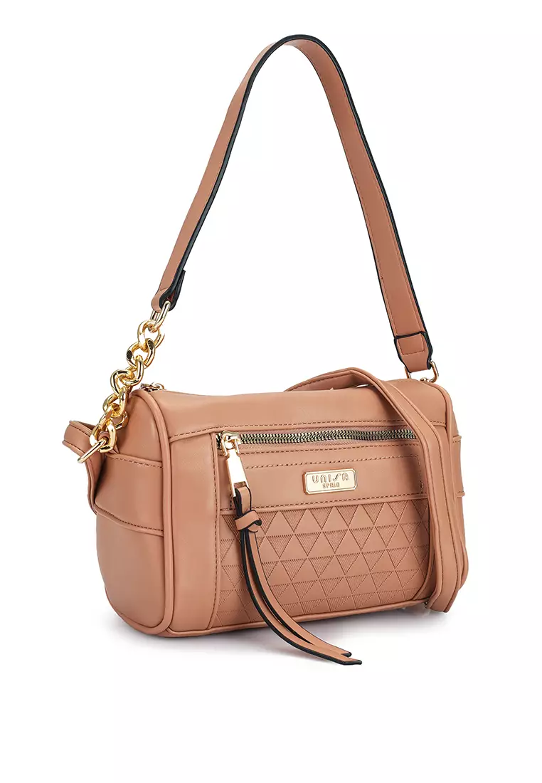 Debossed Convertible Top Handle Bag With Front Zip